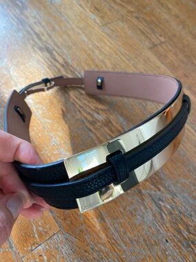 BCBGMaxAzria Tan Leather Headband with Black Accents